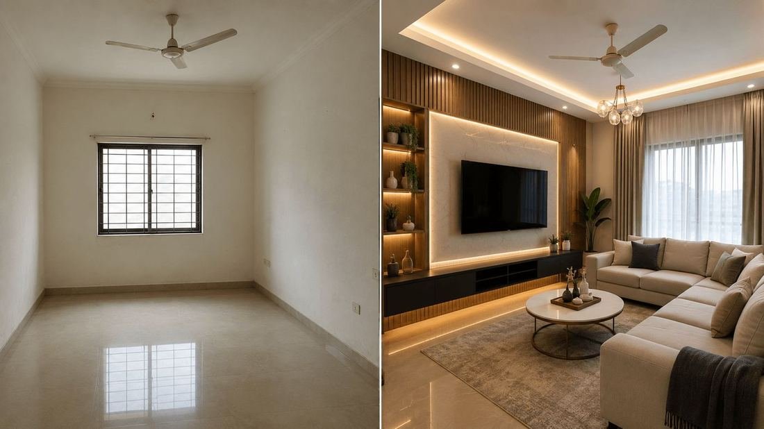 Living room before and after
